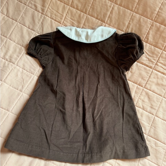 Pixie Lily brown corduroy dress with white collar & baby blue trim girl 12M - Picture 4 of 4